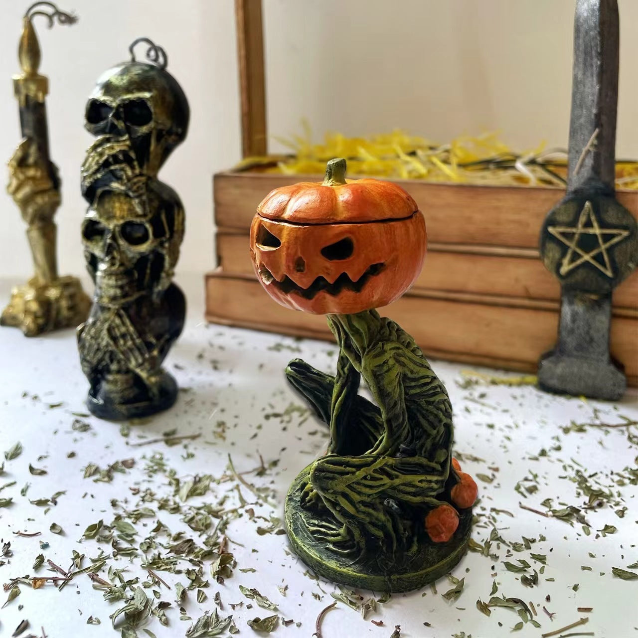 Aromea | Halloween Pumpkin Candlestick - Decor,Holiday Ornament,Tabletop Aromea