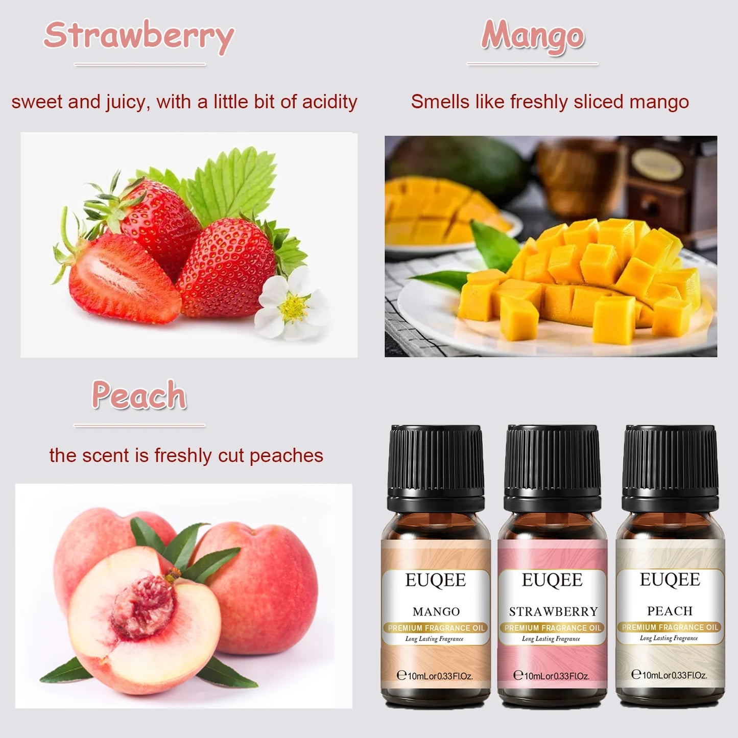 6PCS*10ML Fruit Essential Oils Gift Set - Strawberry, Cherry, Litchi ,Apple, Mango, Peach Fragrant garden