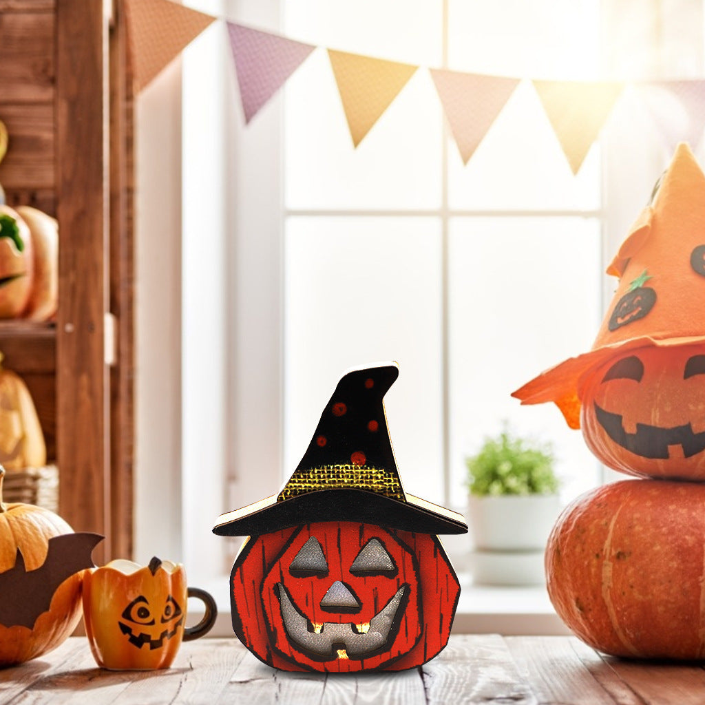 Aromea | Glow-in-the-Dark Wood Pumpkin Light – Halloween Party,Scary Face AROMEA