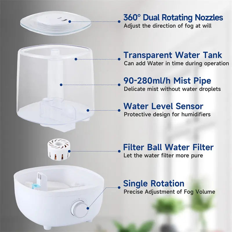 Aromea | 4L Humidifier - Low Water Protection, BPA-Free, Mechanical Aromea