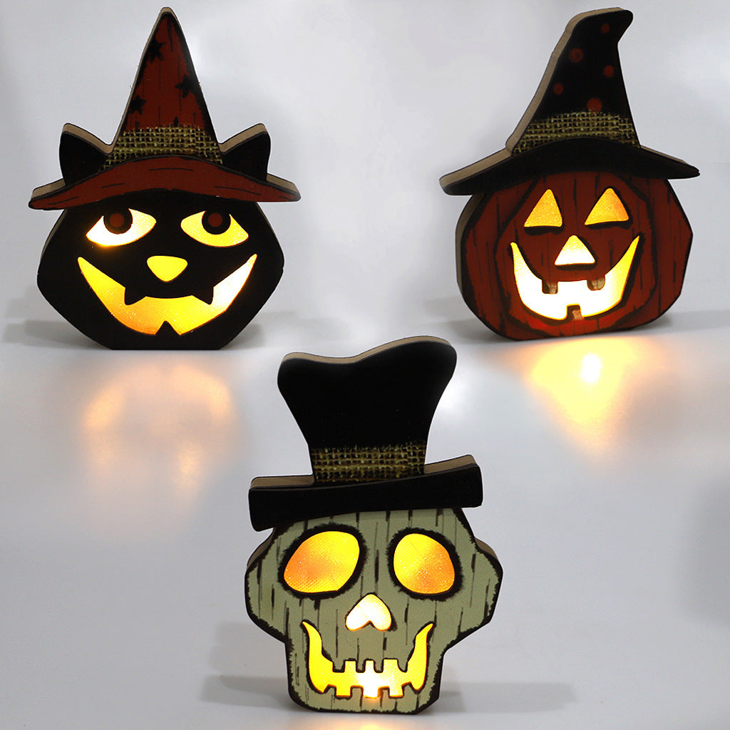 Aromea | Glow-in-the-Dark Wood Pumpkin Light – Halloween Party,Scary Face AROMEA