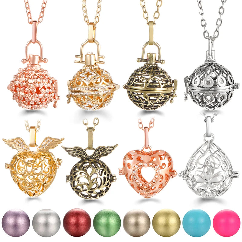 Classic Palace Aromatherapy Diffuser Necklace Heart Shaped Wings Jewelry  40 types Fragrant garden