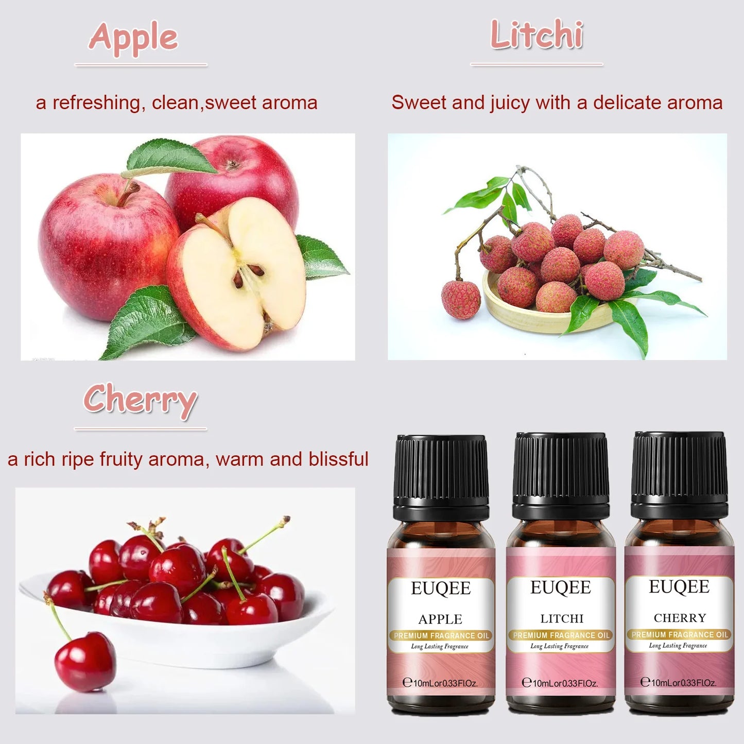 6PCS*10ML  Fruit Essential Oils Gift Set - Strawberry, Cherry, Litchi ,Apple, Mango, Peach Fragrant garden
