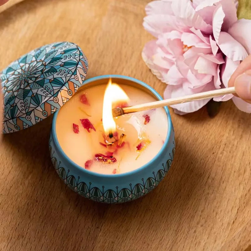 Painted Canned Scented Candles Flowers Scent Aromatic Candles Fragrant garden