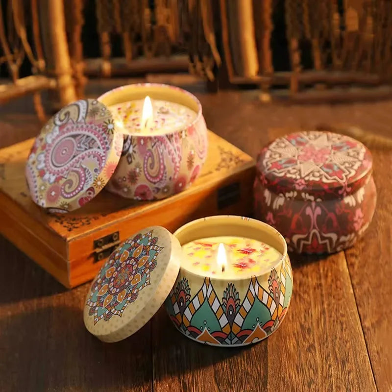 Painted Canned Scented Candles Flowers Scent Aromatic Candles Fragrant garden