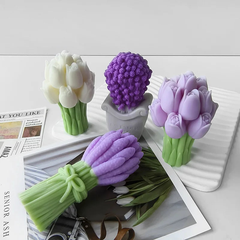 3D Lavender/Tulip Bouquet Silicone Candle Molds Fragrant garden