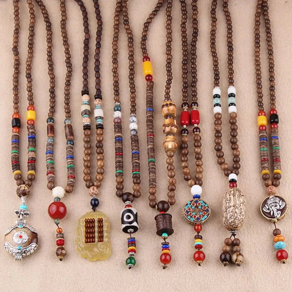 All-match Boho Ethnic Long Chain Abacus Wooden Bead Necklace Fragrant garden