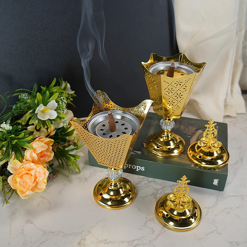 Golden Metal Incense Burner Decorative - Fragrant garden