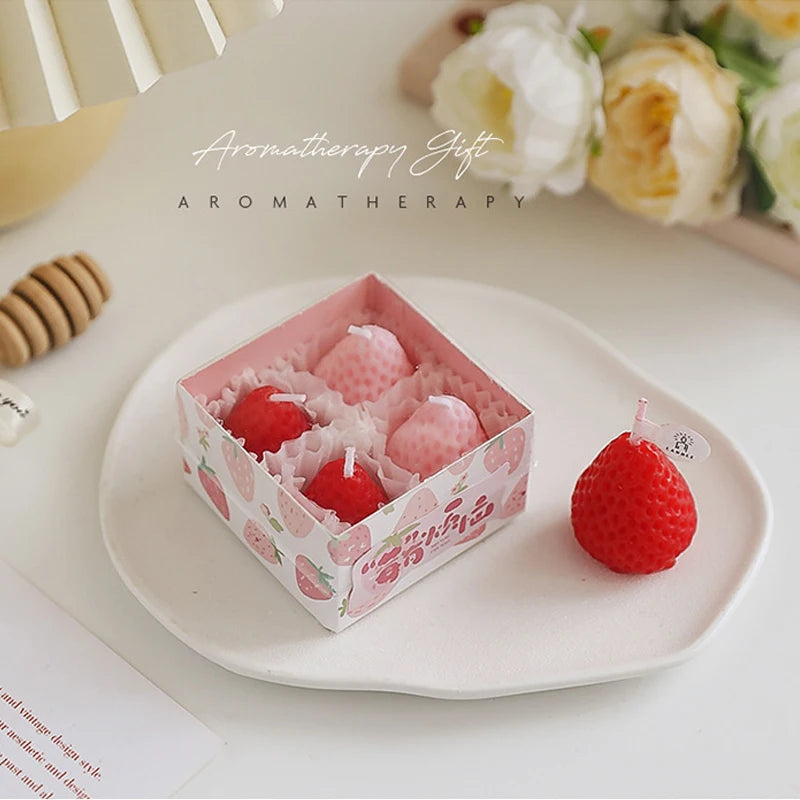 Simulation Strawberry Scented Candles Set Gift Box Fragrant garden