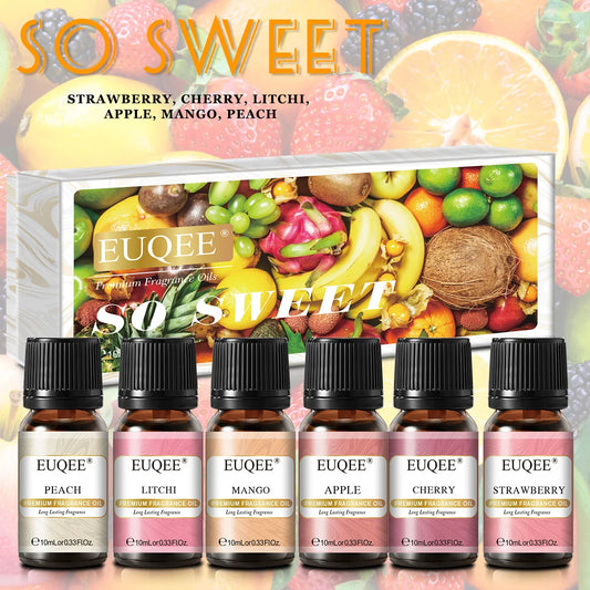 6PCS*10ML  Fruit Essential Oils Gift Set - Strawberry, Cherry, Litchi ,Apple, Mango, Peach Fragrant garden